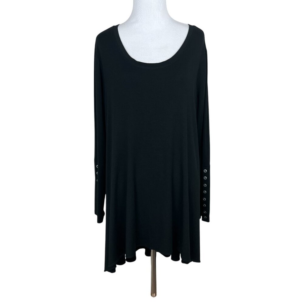 Comfy USA Tunic Top Women Large Black Long Sleeve Button Cuff High Low Lagenlook